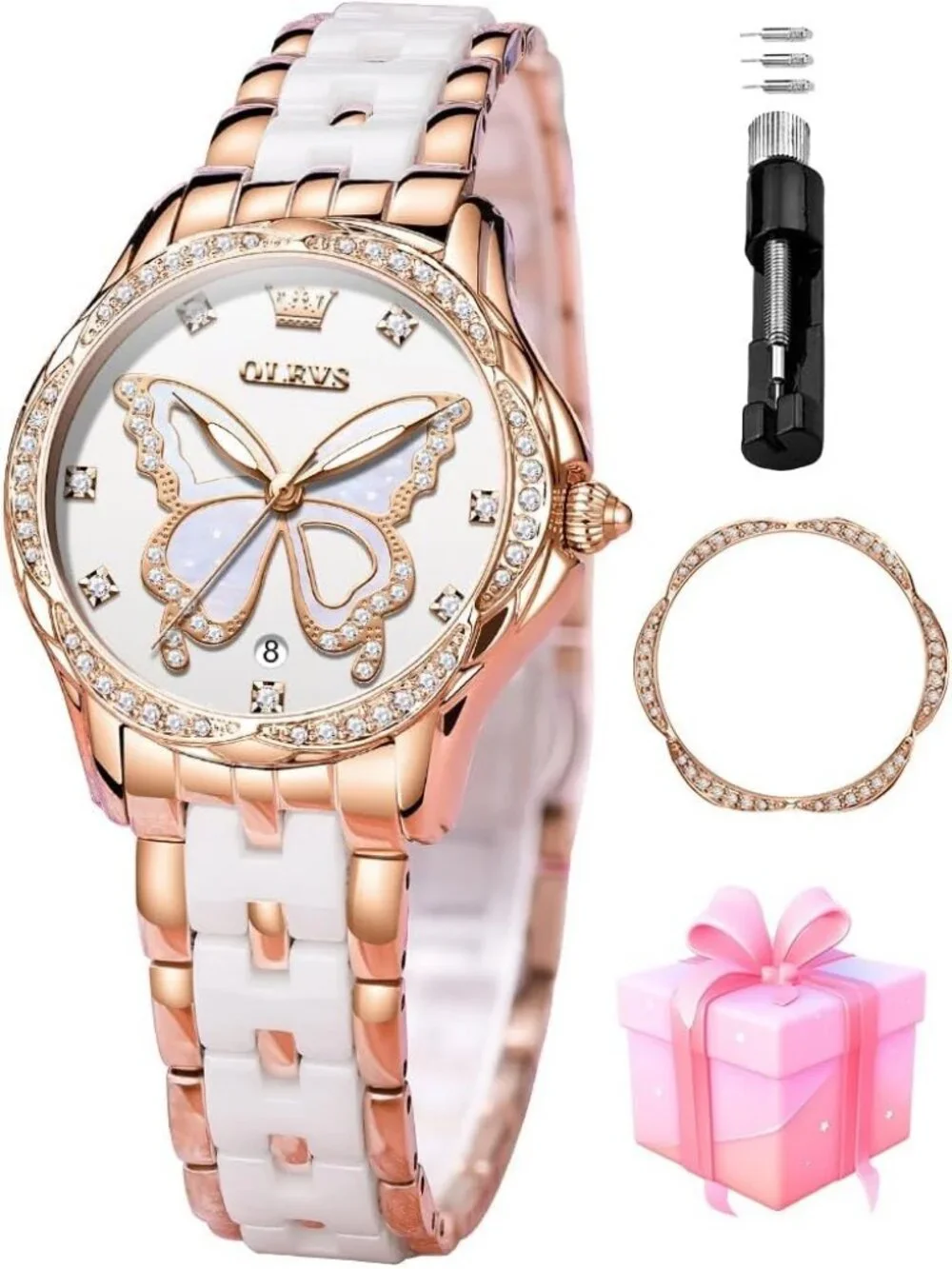 Women's Two Tone Strap with White Dial Stainless Steel Waterproof Date Watches
